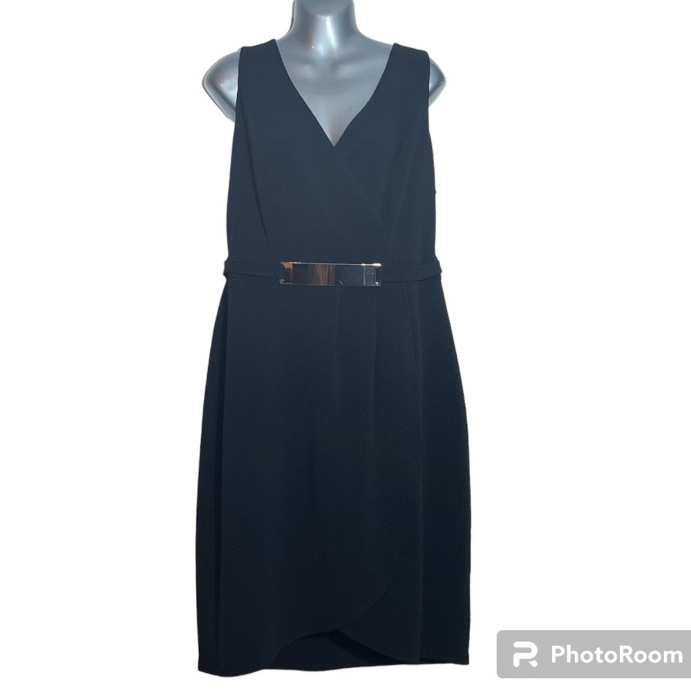 City Chic Faux Wrap Dress with Metallic Belt, Size S/16